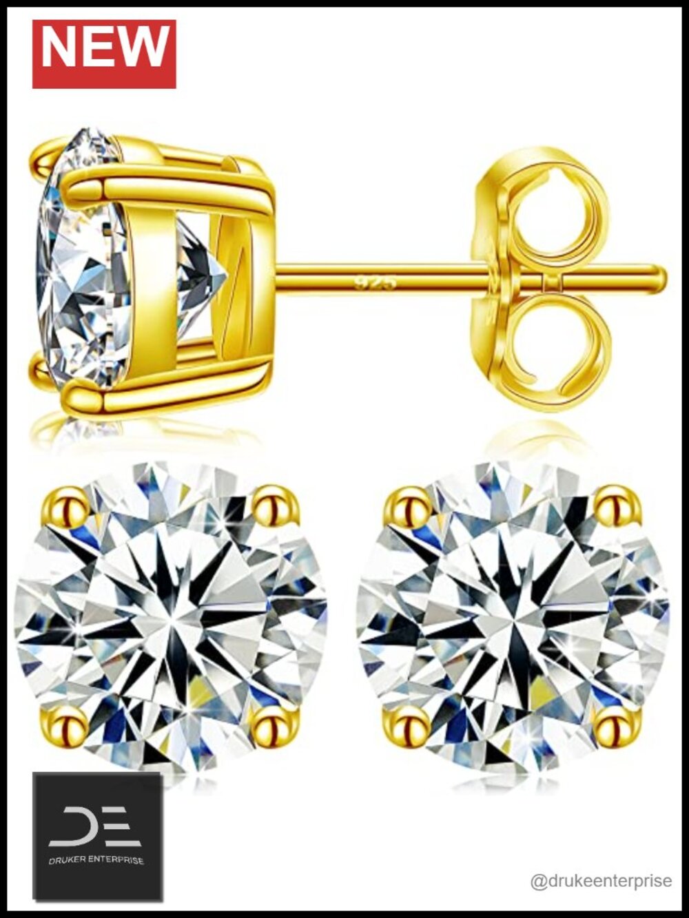 18K White Gold Plated Sterling Silver Moissanite Stud Earrings for Women